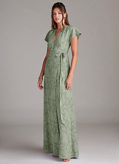 Azazie Ling Bridesmaid Dresses Agave A-Line Pleated Floral Burnout Dress image5