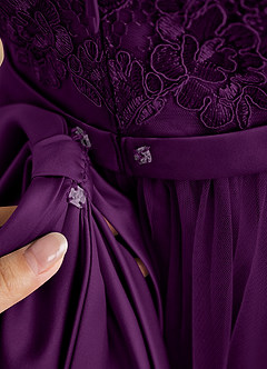 Azazie Cinna Flower Girl Dresses Grape A-Line Lace Tulle Dress image6