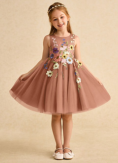 Azazie Prima Flower Girl Dresses Bronzer A-Line Bow Tulle Dress image1