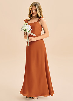 Azazie Mavie Junior A-Line Ruchede Chiffon Gulv-længde Junior brudepige Kjole image1