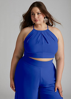 Azazie Kenzi Jurken voor bruidsmeisjes Jumpsuit van Chiffon Geplooid Koningsblauw image11