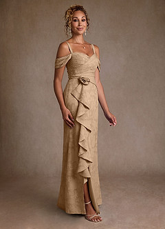 Azazie Irene vestidos de madre de la novia Vestido de Champán de Devorado Floral de Corte en A con Vestidos sin tirantes image5