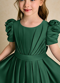 Azazie Miriam Blumenmädchenkleider Ballkleid Plissee Matte Satin Kleid Dunkelgrün image8