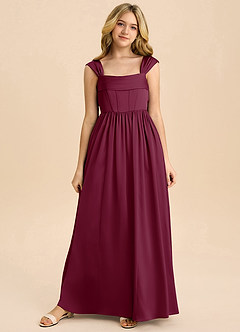 Azazie Hattie Junior Mulberry A-Line Pleated Stretch Satin Dress image8