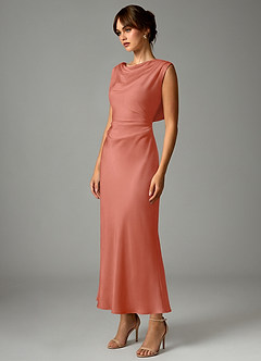 Azazie Kieryn Robes de demoiselle d'honneur Robe Sirène en Satin extensible Plissée Rose Saumon image3