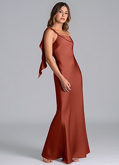 Azazie Driea Brudtärnklänningar Klä av Sjöjungfru i Stretch Satin Ena axeln Terrakotta image5