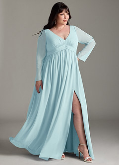 Azazie Teton Brautjungfernkleider für Schwangere A-Linie Langarm Chiffon Bodenlänge Kleid image11