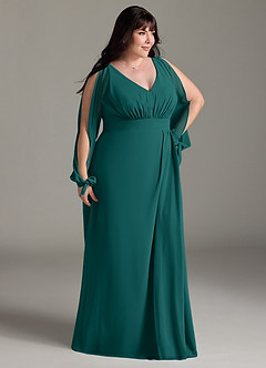 Azazie Matilda Bridesmaid Dresses Peacock A-Line Long Sleeve Chiffon Dress image12