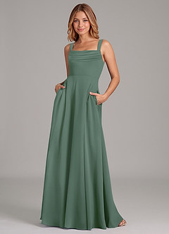 Azazie Shaude Bridesmaid Dresses Eucalyptus A-Line Pleated Chiffon Dress image1