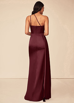 Azazie Maron Robes de demoiselle d'honneur Robe Trapèze en Satin extensible Epaule unique Cabernet image2