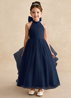 Azazie Bev Flower Girl Dresses Dark Navy A-Line Convertible Tulle Dress image3