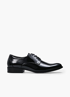 front Black Patent Brogue Derby Dress Shoes