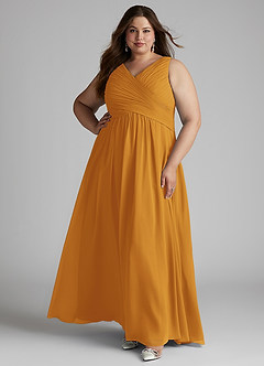 Azazie Flora Bridesmaid Dresses Butterscotch A-Line Pleated Chiffon Dress image10