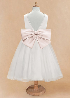 Azazie Seline Flower Girl Dresses Ivory Rose Petal A-Line Bow Tulle Dress image7