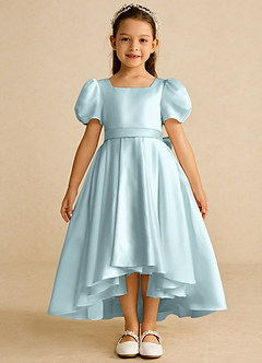 Azazie Zippy Flower Girl Dresses Mist A-Line with Sleeves Matte Satin Dress image3