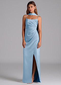 Azazie Calandra Brudtärnklänningar Klä av A-Linje i Stretch Satin Plisserad Puderblå image3