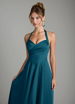 Azazie Tenaya Brautjungfernkleider A-Linie Herzausschnitt Stretch-Satin Kleid Tintenblau image3