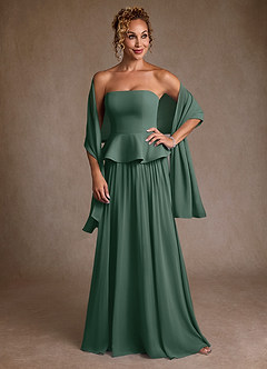 Azazie Josabeth vestidos de madre de la novia Vestido de Musgo Marino de Gasa de Corte en A con Plisado image1