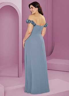 Barbie ♥ Azazie Suknie dla druhen Rozkloszowana szyfonowa sukienka z odkrytymi ramionami i kwiatowymi rozetkami image12