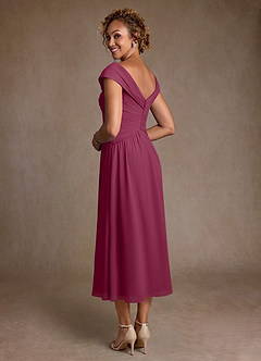 Azazie Mirta Mother of the Bride Dresses Mulberry A-Line Pleated Floral Burnout Dress image2