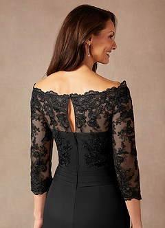 Azazie Rhonda Mother of the Bride Dresses Black Mermaid Off the Shoulder Mesh Dress image8