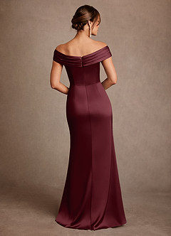 Azazie Bedford Mother of the Bride Dresses Cabernet Sheath Pleated Stretch Satin Dress image3