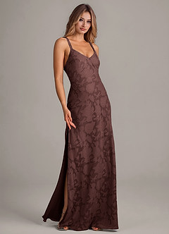 Azazie Aliza Final Sale Espresso A-Line Floral Burnout Dress image3