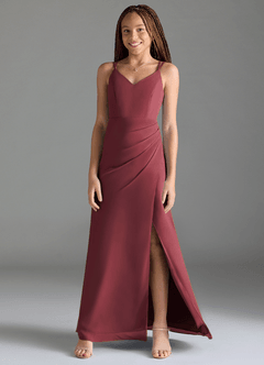 Azazie Leo Junior Abito Sirena in Chiffon Plissettato Merlot image1