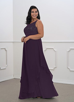 Azazie Xella Mère de la mariée Robes Robe Trapèze en Mousseline de soie Dentelle Prune image9