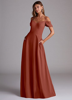 Azazie Marley Bridesmaid Dresses Auburn A-Line Off the Shoulder Chiffon Convertible Dress image1