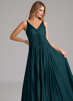 Azazie Raychelle Bridesmaid Dresses Pine A-Line Pleated Stretch Satin Dress image7