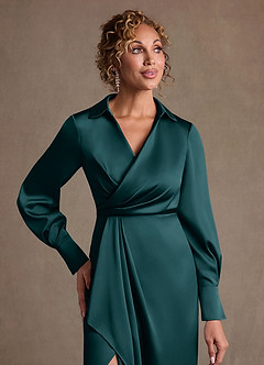 Azazie Jacinta Mère de la mariée Robes Robe Fourreau en Satin extensible Plissée Vert Pin image5