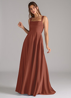 Azazie Shaude Brautjungfernkleider A-Linie Plissee Stretch-Satin Kleid Rotbraun image5