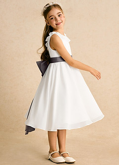 Azazie Dani Flower Girl Dresses Ivory Steel Grey A-Line Bow Chiffon Dress image4
