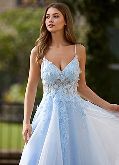 Filigreelace Himmelblau Ballkleid mit 3D-Blumenmuster image6