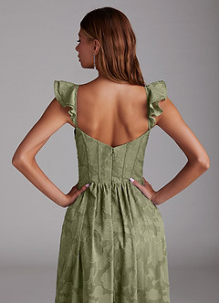 Azazie Denisse Vestidos de damas de honor Vestido de Pistacho de Devorado Floral de Corte en A con Volante image6