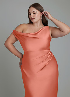 Azazie Emerson Bridesmaid Dresses Salmon Pink Mermaid Off the Shoulder Stretch Satin Dress image12