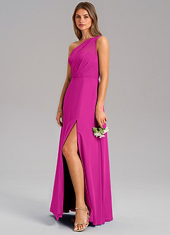 Azazie Phaedra Bridesmaid Dresses Fuchsia A-Line One Shoulder Chiffon Dress image5