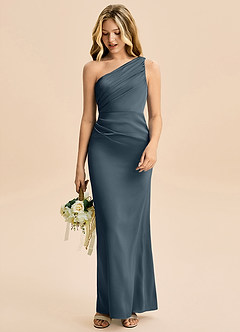 Azazie Akilah Junior Skede Plisseret Stræk satin Gulv-længde Junior brudepige Kjole image3