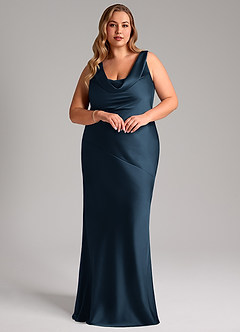 Azazie Rylina Bridesmaid Dresses Dark Navy Mermaid Stretch Satin Dress image9