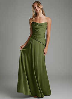 Azazie Gabriela Bridesmaid Dresses Olive A-Line Corset Stretch Satin Dress image7