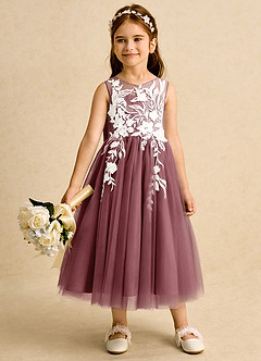 Azazie Sundae Flower Girl Dresses Desert Rose Ball-Gown Lace Dress image3