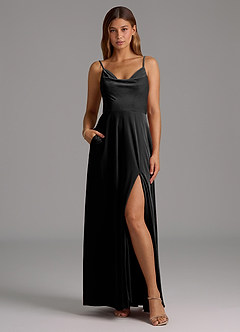 Azazie Sarella Bridesmaid Dresses Black A-Line Pleated Velvet Dress image5