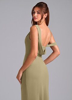 Azazie Madelyn Robes de demoiselle d'honneur Robe Sirène Convertible en Mousseline de soie Une épaule Vert Mousse image2