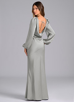 Azazie Melani 신부 들러리 드레스 인어 긴팔 스트레치 새틴 바닥 길이 드레스 image5