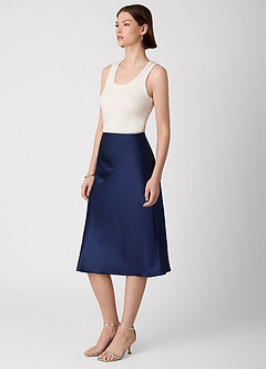 front Anjani 100% Washable Silk Midi Skirt