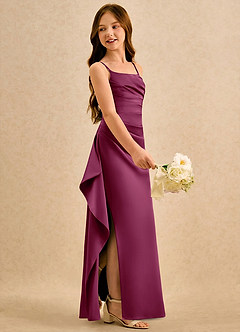 Azazie Cannoli Girls Formal Flower Girl Dresses Mulberry A-Line Pleated Matte Satin Dress image4