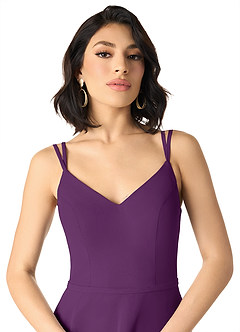 Azazie Janine Bridesmaid Dresses Grape A-Line V-Neck Chiffon Dress image3