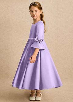 Azazie Eliza Flower Girl Dresses Lilac A-Line Pleated Matte Satin Dress image5