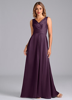 Azazie Karina Bridesmaid Dresses Plum A-Line Pleated Stretch Satin Dress image4